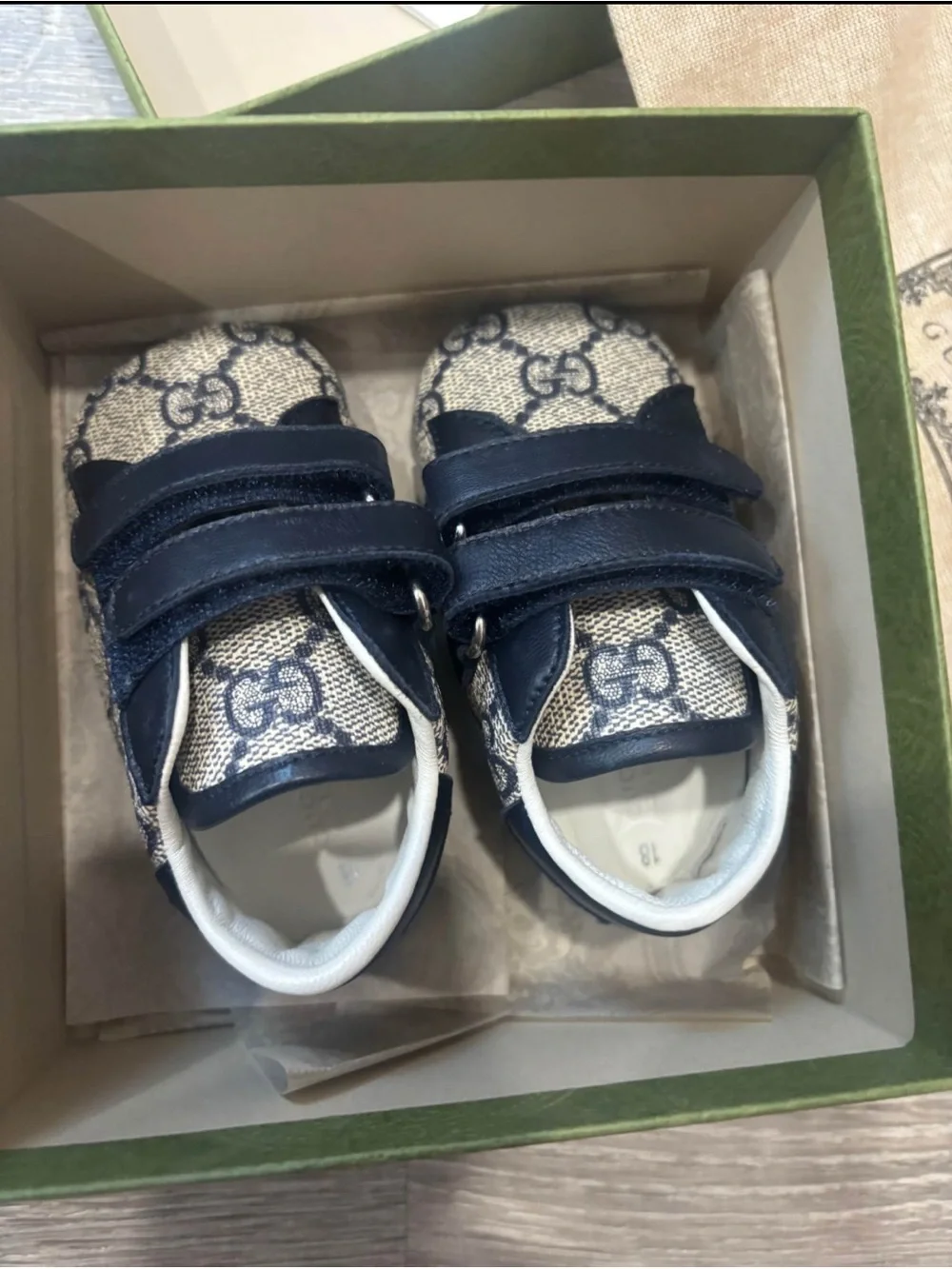 Gucci baby shoes Ace GG Supreme blue and grey bootie 18 size